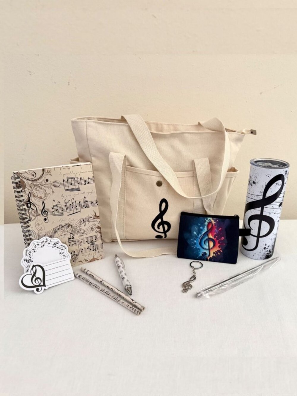 Music Teacher Gift Set Treble Clef Tote Tumbler Journal Minimalist 12 Piece